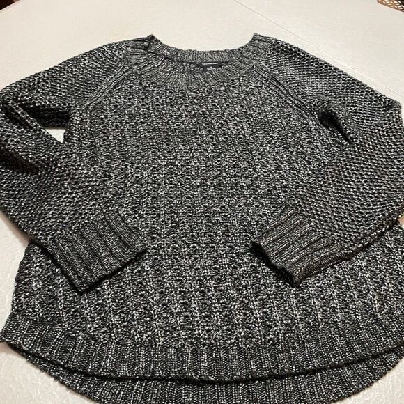 𝅺calvin KLEIN JEANS SZ M & Sz XL BLACK MIXED KNIT METALLIC SILVER WEAVE sweater - Picture 3 of 12